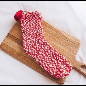 Red Fluffy Pom Pom Socks